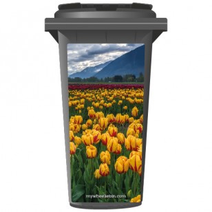 Yellow Tulips On A Cloudy Day Wheelie Bin Sticker Panel